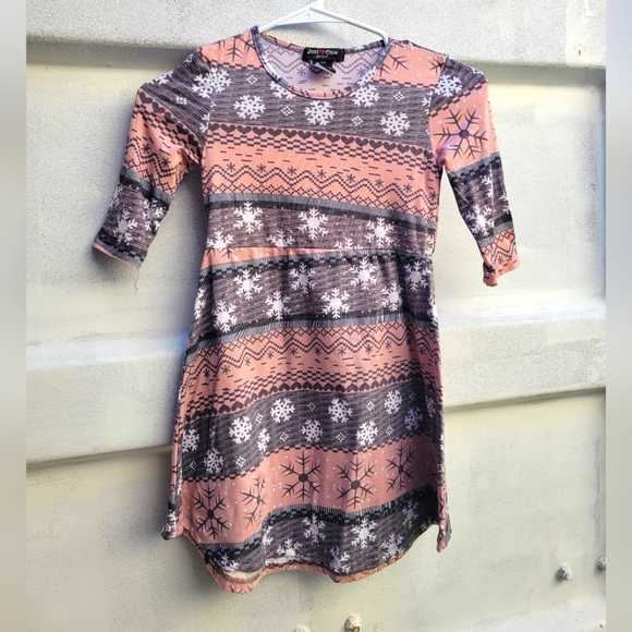 ❤️🩷❤️ Just One Girls snow flake pattern print winter dress large 6x - Picture 1 of 5